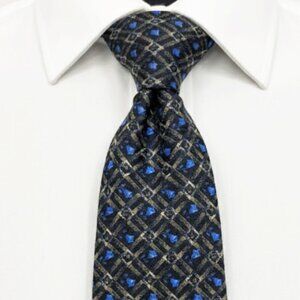Paulo Visari Silk Tie Blue Gold Geometric Textured Made In Italy Luxury Business